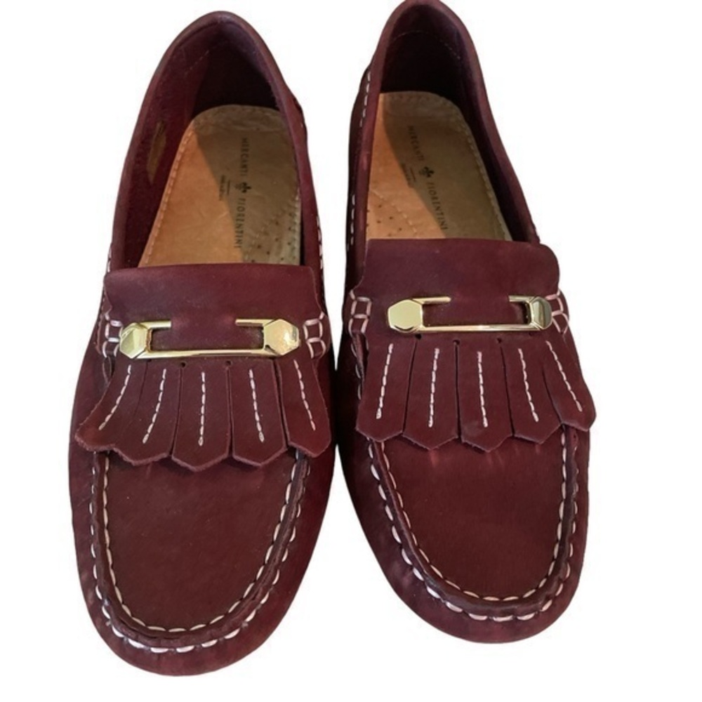 Mercanti Fiorentini Maroon Moccasins with Gold Detail